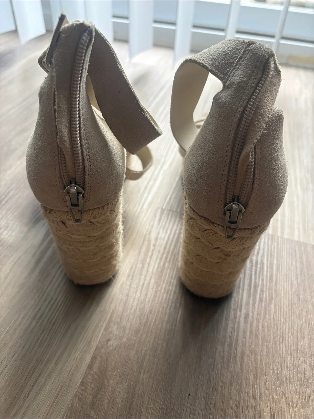 Dolce Vita Beige Suede Crisscross Espadrille Wedge Sandals